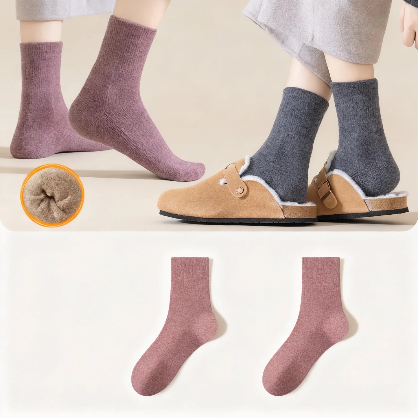 Women's Fleece-Lined Wool Socks: Warm, Breathable Mid-Calf Style for Autumn & Winter