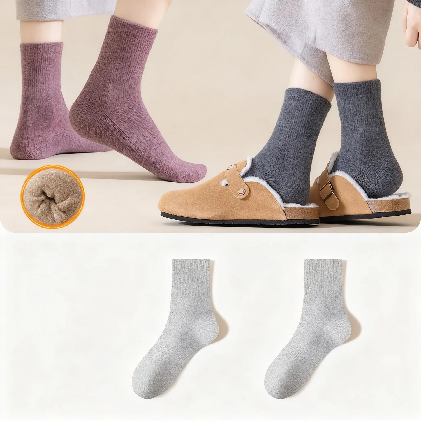 Women's Fleece-Lined Wool Socks: Warm, Breathable Mid-Calf Style for Autumn & Winter