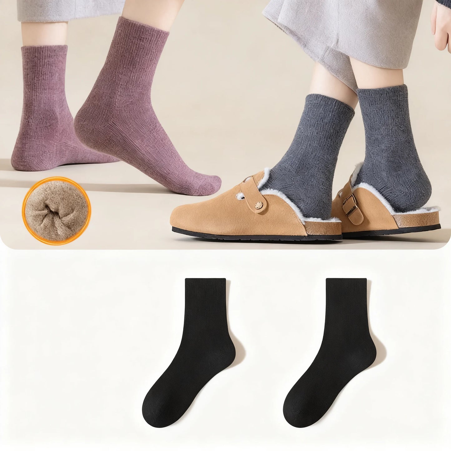 Women's Fleece-Lined Wool Socks: Warm, Breathable Mid-Calf Style for Autumn & Winter