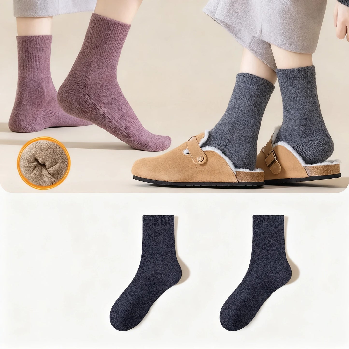 Women's Fleece-Lined Wool Socks: Warm, Breathable Mid-Calf Style for Autumn & Winter