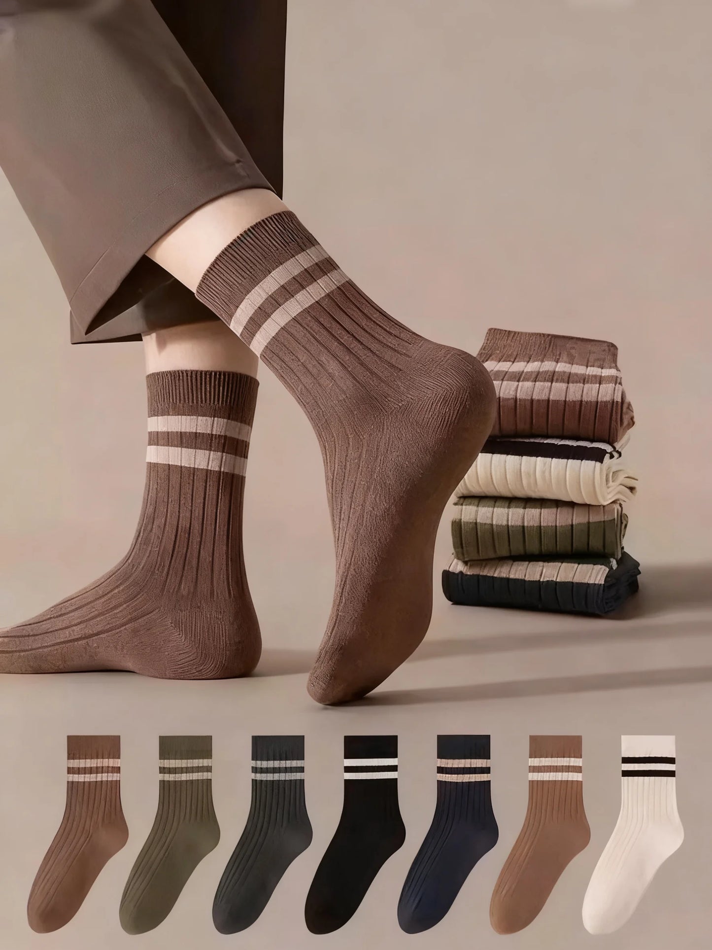Men's Cotton Striped Crew Socks for Spring and Autumn: Moisture-Absorbing & Odor-Resistant
