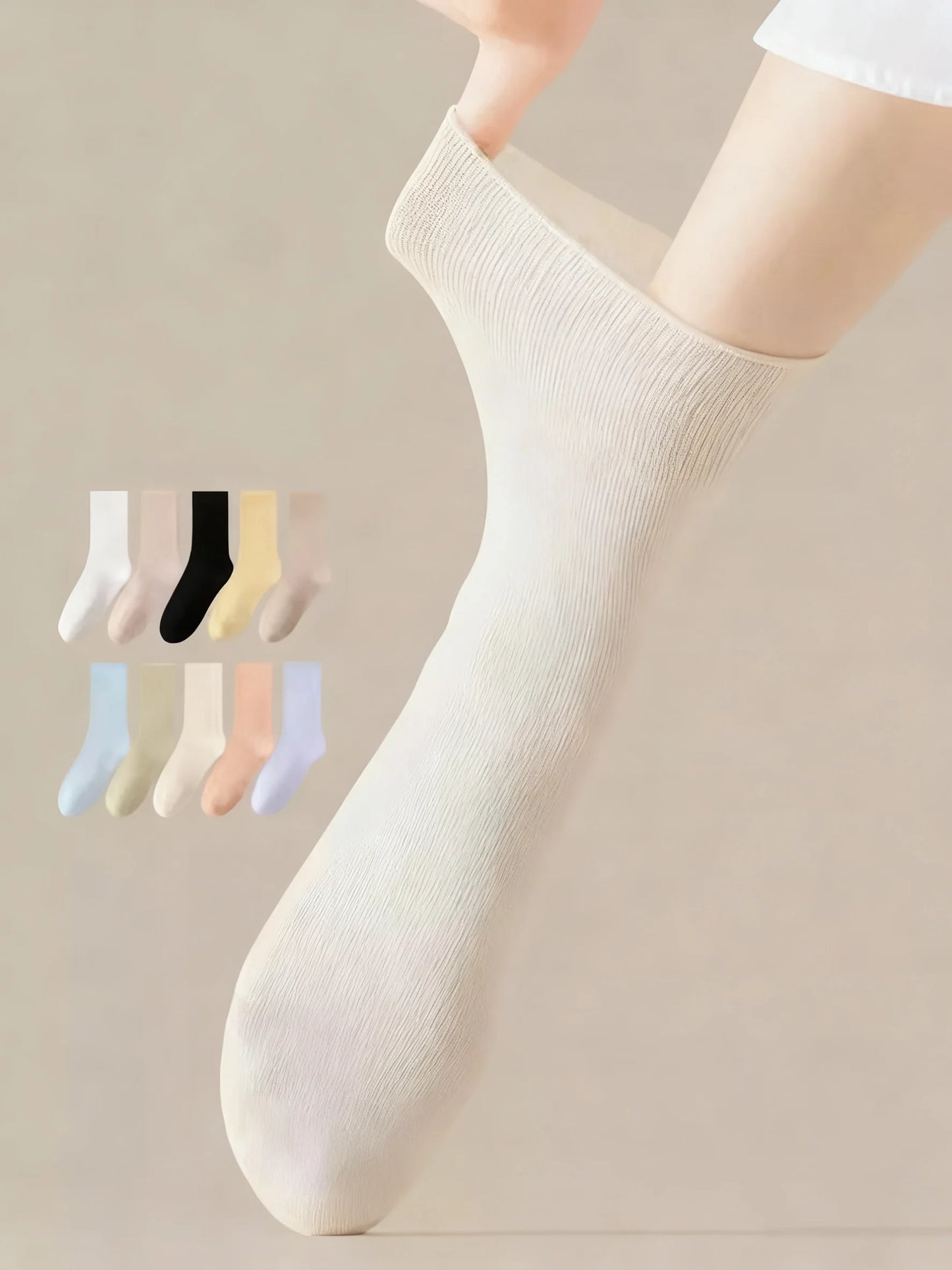 Women's 100% Cotton Crew Socks - Thin Style for Spring & Summer