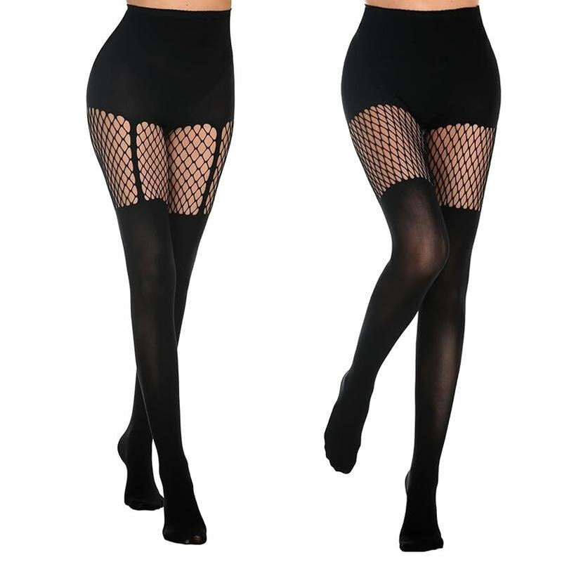 Women's Mock Thigh-High Fishnet Tights (Suspender Pantyhose Style) – for Summer Sundress & Lace Costume Outfits