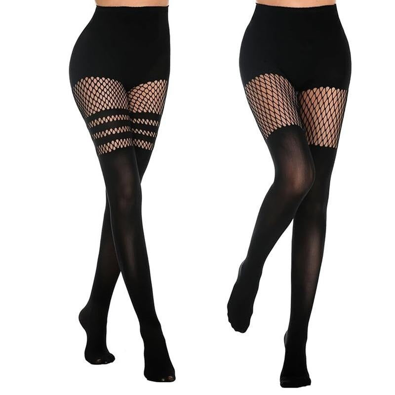 Women's Mock Thigh-High Fishnet Tights (Suspender Pantyhose Style) – for Summer Sundress & Lace Costume Outfits