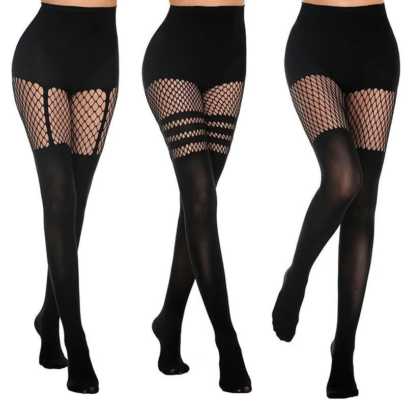 Women's Mock Thigh-High Fishnet Tights (Suspender Pantyhose Style) – for Summer Sundress & Lace Costume Outfits