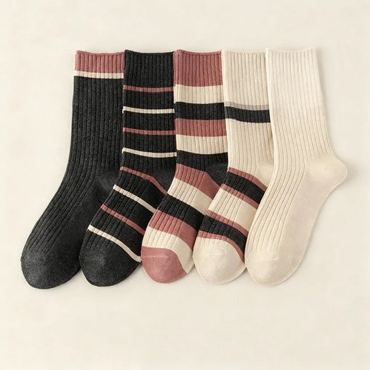 Women's Mid-Calf Cotton Socks (Autumn & Winter) - Odor-Resistant, Warm & Breathable