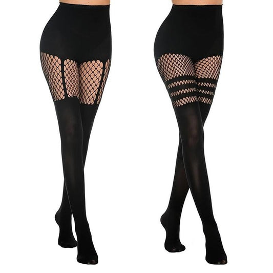 Women's Mock Thigh-High Fishnet Tights (Suspender Pantyhose Style) – for Summer Sundress & Lace Costume Outfits